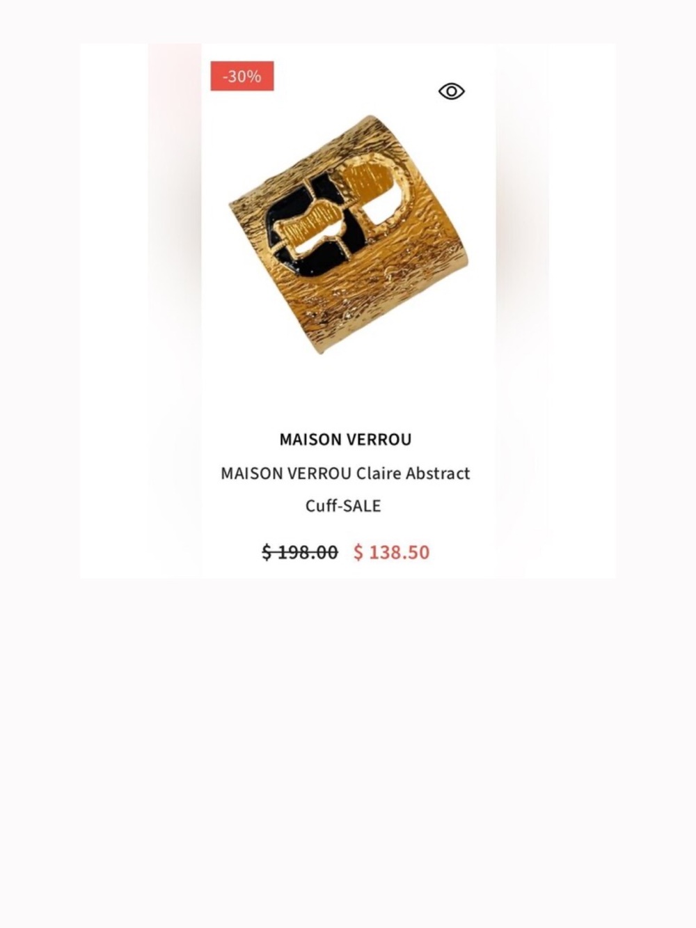 MAISON VERROU Claire Abstract Gold textured  Cuff Bracelet with Black Enamel.